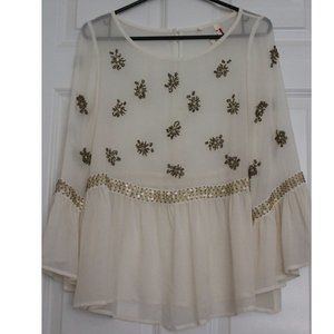 Sundance Silk Sheer Tunic Top Sequin Embellished Coachella Sz XS Minimalist 90s